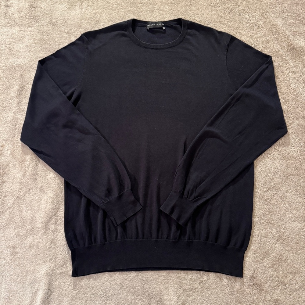 Ralph Lauren Black Label Men's Classic Black Crewneck Lightweight Wool Sweater
